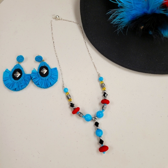 3 PIECE COWGIRL HAT ,NECKLACE & EARRINGS HANDMADE! NWTS - Picture 2 of 9